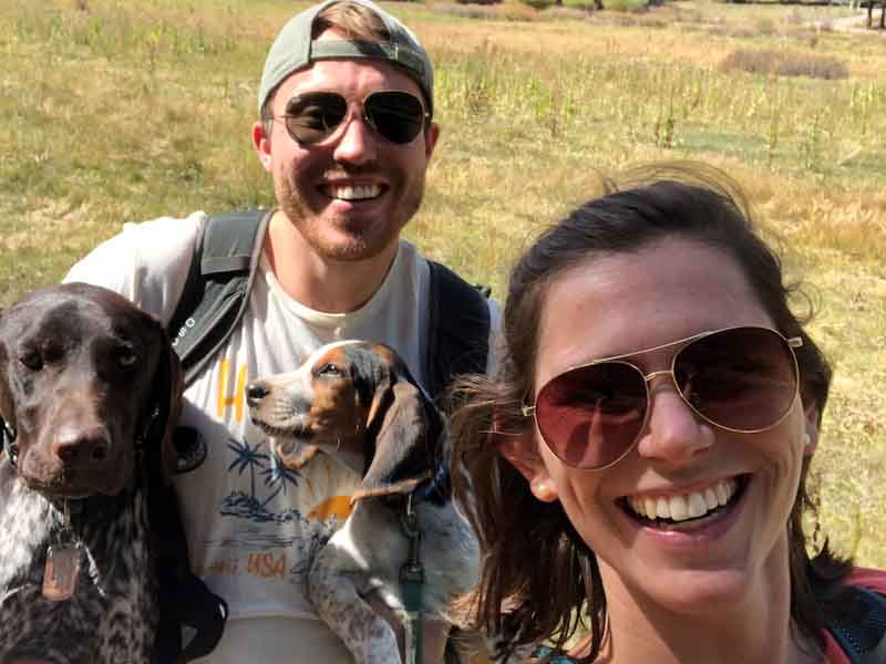 Daughter Sydney and Ben and their dogs, Gus and Griffen, in Los Alamos, NM.