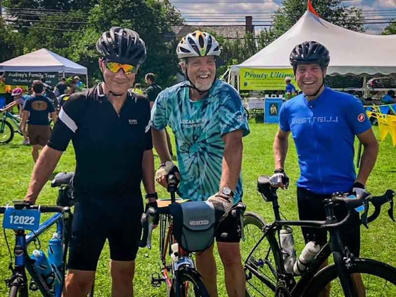Christian Richer, childhood friend Kevin, and Gallerani after finishing Century Ride to benefit Norris Cotton Cancer Center in 2019.