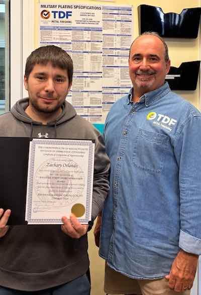 Zachary Orlando completed 150 hours in an apprenticeship program sponsored and funded by the Massachusetts and the Northeast Advanced Manufacturing Council.