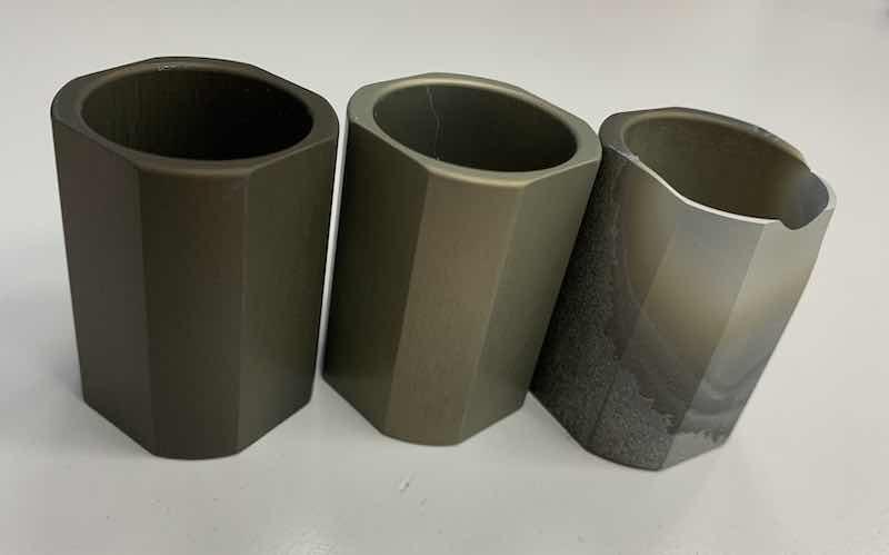Figure 7, image of 3 different steps of the burning on a hard anodized load