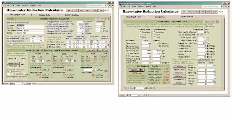 Figure 11. RRC Data Input Form for Sodium Hydroxide Cleaner; and Figure 12—Cost savings analysis form.