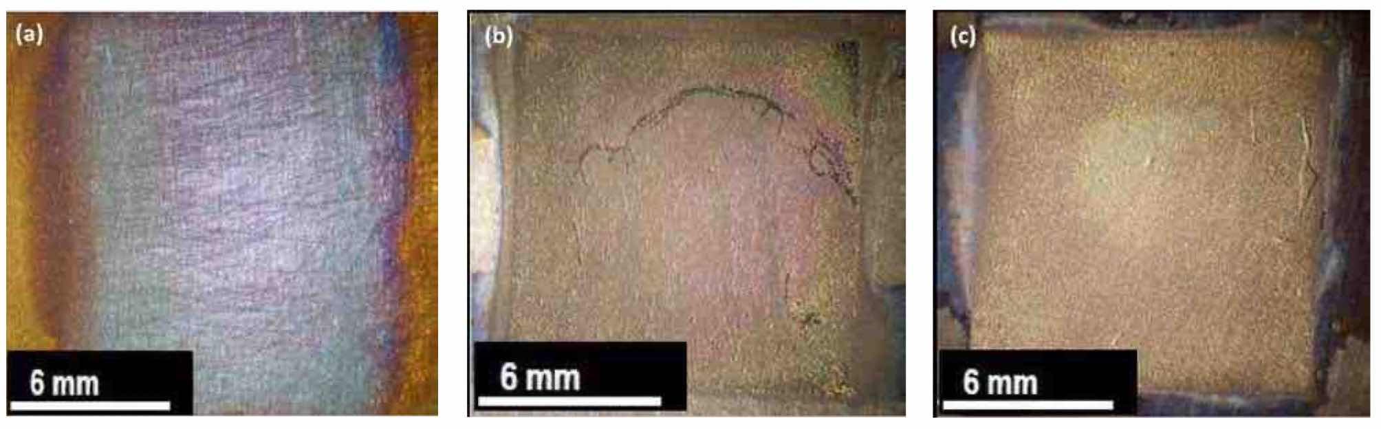 Figure 10âRepresentative Nb coupons after electropolishing experiments at ambient temperature (~20Â°C) in H2SO4 electrolytes using their respective pulse/pulse reverse waveforms listed in Table 1.