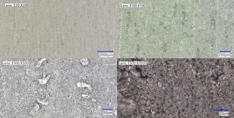 A look at a part surface at different magnifications.