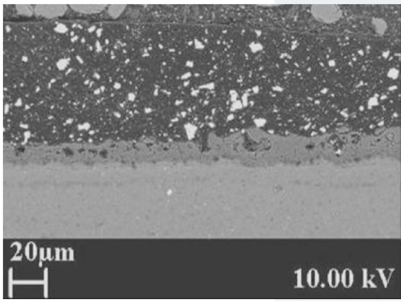 Figure 4. Polyester powder coat on a PEO coating on a magnesium substrate.
