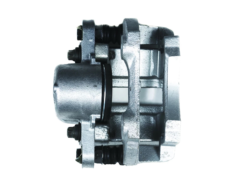 A cast iron brake caliper that has been zinc-plated.