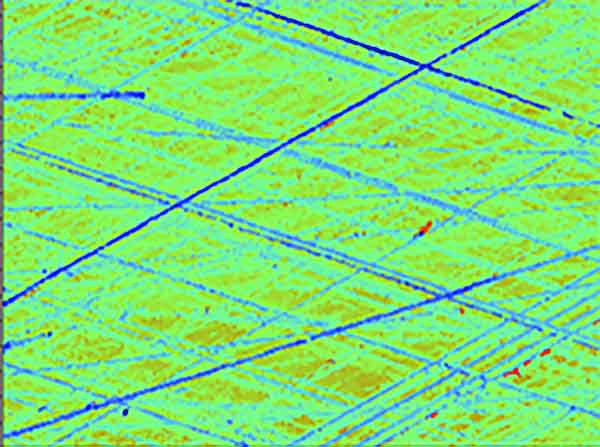 Figure 5. The cross-hatch pattern is clear and well defined in this 3D measurement. A 2D trace across the data would not give as clear an image of the overall texture and would be highly subject to the direction of the scan relative to the surface.