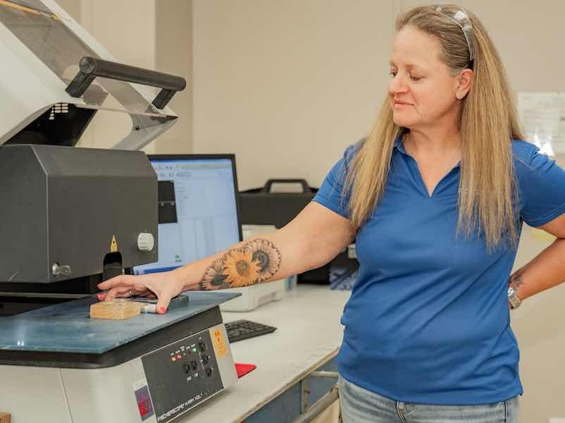 Quality Manager Amanda Sampson tests samples in Micron's lab.