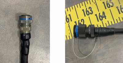 The left photo is an example of a current system Cadmium/Cr6+ connector. The right photo is a connector which uses Black Zinc Nickel as a possible alternative coating.