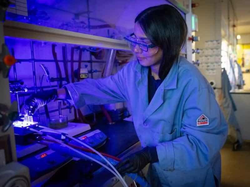 A researcher works in the Miyake Lab at Colorado State University. Last week, the lab published a study detailing a low-energy method for degrading PFAS, or "forever chemicals."