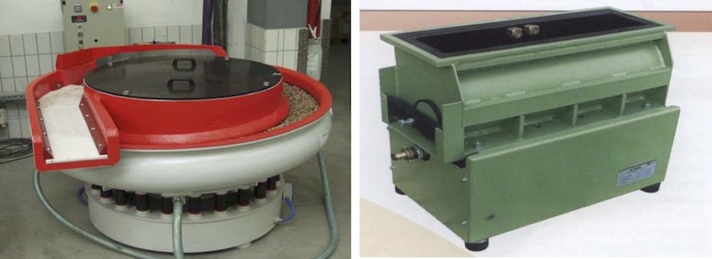 Figure 4 - A traditional vibe bowl with parts/media separation deck; ideal for processing short stubby parts such as gears, tappets and bearings. Figure 5 - A traditional vibratory tub; ideal for processing long skinny parts such as splined-shafts, camshafts, crankshafts, pinion shafts, spars, etc.