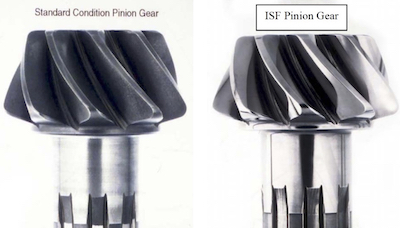 Figure 7 - Comparative results are shown for a pinion from a spiral bevel gearset for (Left) a traditional lapped finish versus (Right) the same pinion with an ISF finish.