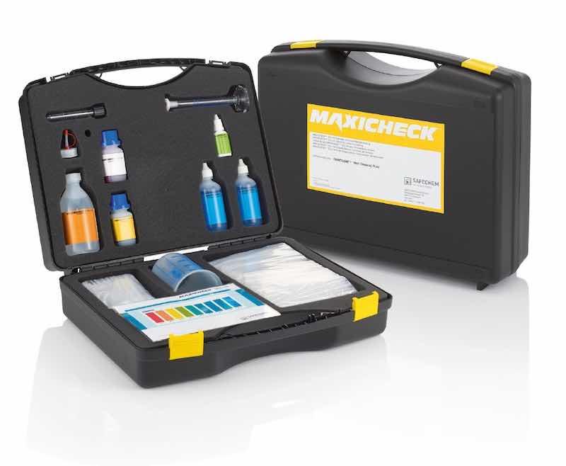 The easy-to-use Maxicheck Test Kit from Safechem allows regular monitoring of solvent condition. 