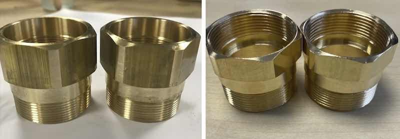 At left, previous cleaning results with aqueous cleaners. At right, cleaning results with the modified alcohol solvent Dowclene 1601.