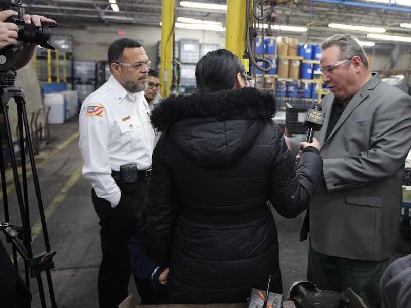Saporito Metal Finishing President Jeff Logan is interviewed by a local news channel.