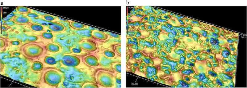Fig. 20. Topography images of MBZE panels coated with EPIC200RX at different current densities.