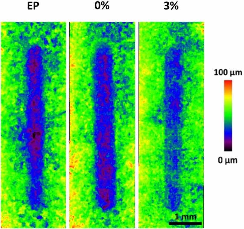 Fig. 11. Optoelectronic images corresponding to the tracks generated by the wear tests on the three studied organic coatings.