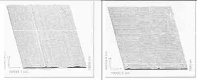 Fig. 8: STM images of Grind 2 substrate surface: (a) as-delivered; (b) with chemical polishing.
