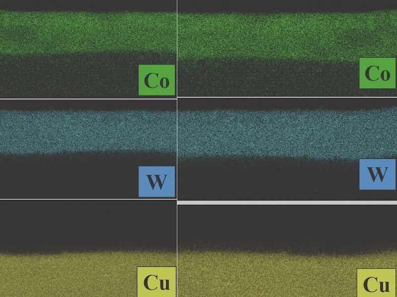 EDX mapping from the cross-section image of Co–W coating electrodeposited 