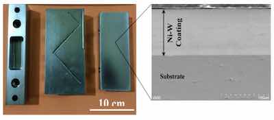 Die components (a) with Ni-W alloy (b) deposited using pulsed current electroplating.